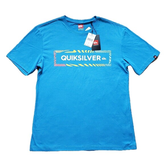 NWT Quicksilver Spellout Classic Wave Logo Size Medium Mens Blue T-Shirt - Picture 1 of 5